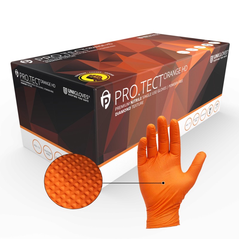 PRO.TECT Orange Diamond HD Nitrile Disposable Gloves | Protective Gloves